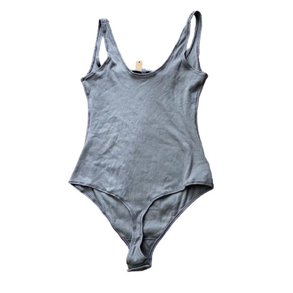 Skims Women’s XL Square Neck‎ Cotton Rib Bodysuit Pacific Gray Snap Close New - Picture 4 of 8